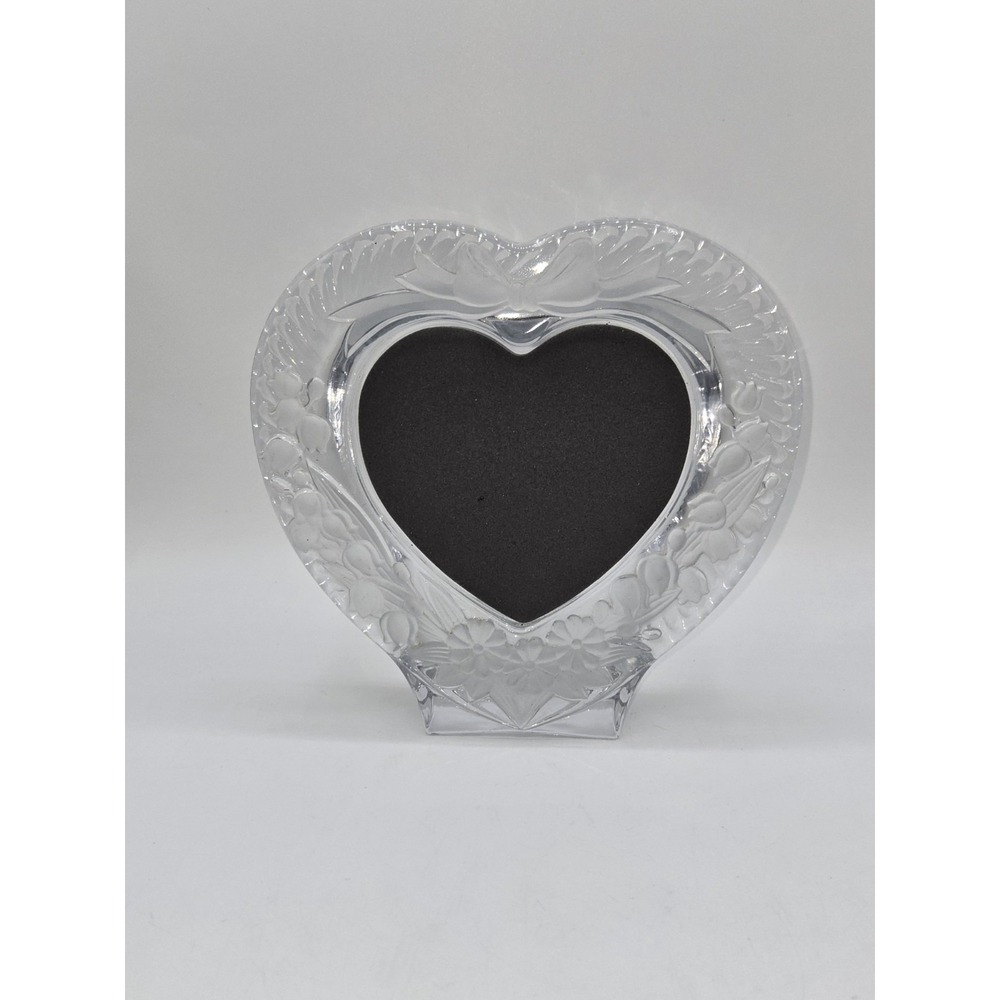 Home Beautiful Japan Crystal Heart Picture Frame Floral Bow 7.25" Tabletop